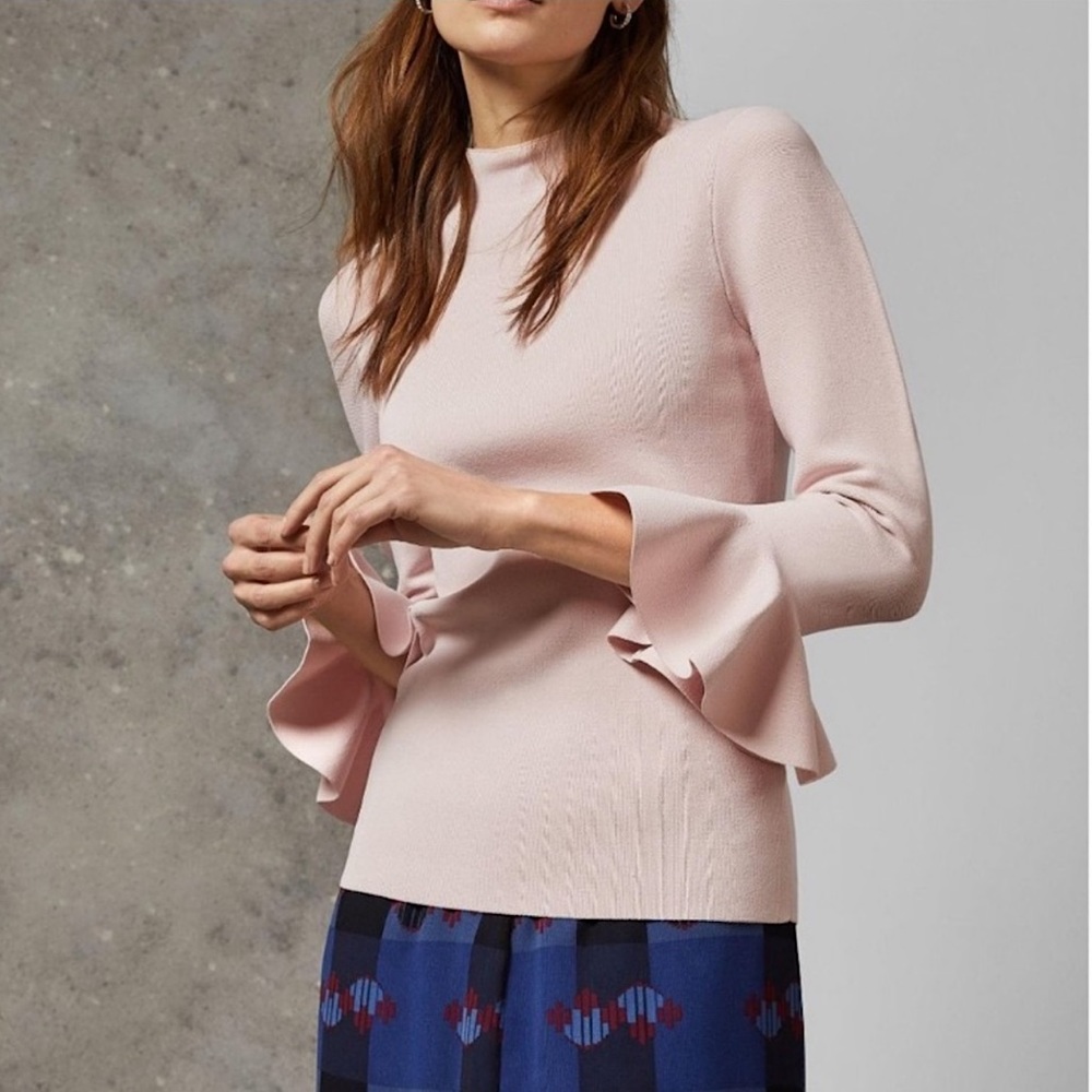 NWOT Ted Baker London Brinlo Frill Sleeve Sweater in Light Pink Size 3